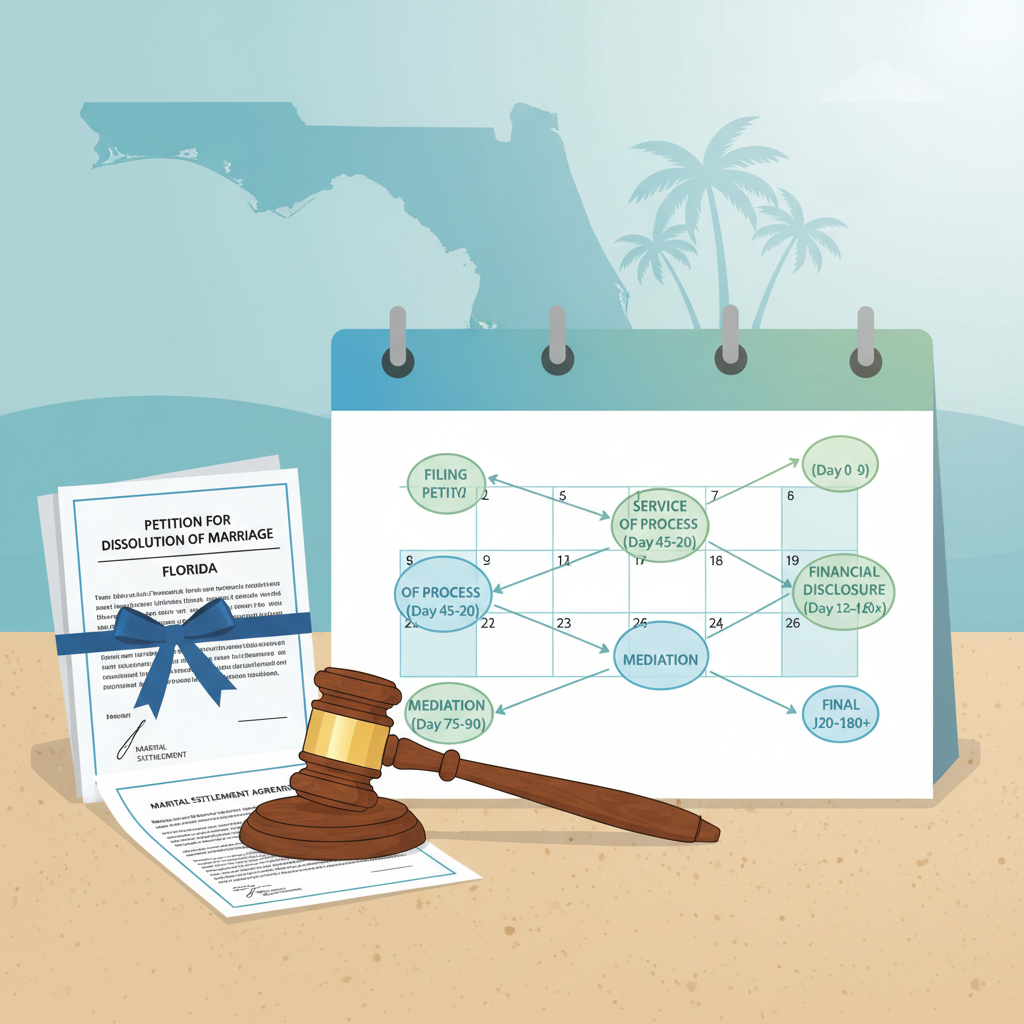 calendar with the dates for the different stages of a divorce.